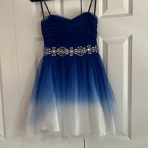 B Darlin Women's 5/6 Strapless Blue and White Ombre Dress